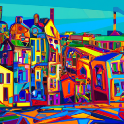 cubist vibrant cityscape